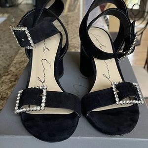 Womens Lola Cruz Black Suede Sandals with Rhinestones Buckle size 39/9